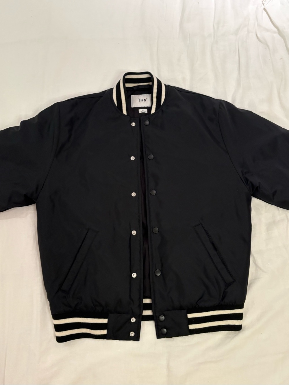 Tna Black Bomber Jacket with Stripe Rib Trim (oversized)